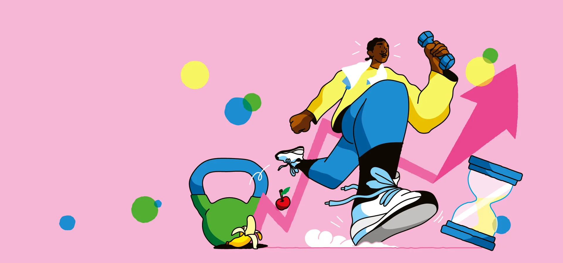 Illustratie: vrouw traint met dumbbell